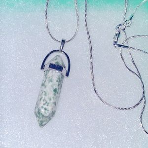 Boho hippie Tree agate natural crystal silver necklace